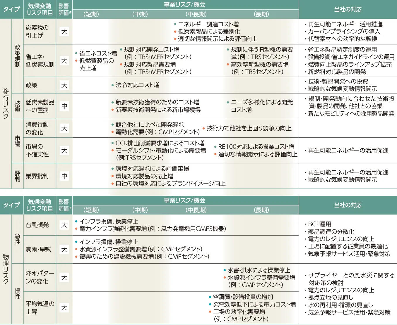 TCFDへの対応：リスク評価結果