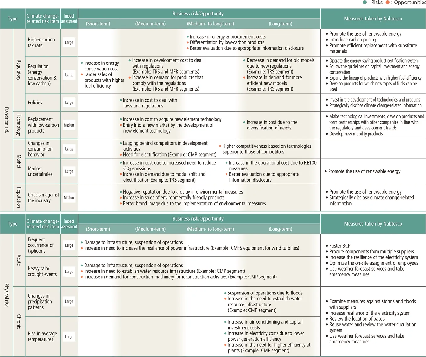 Measures taken in line with the TCFD’s recommendations: Results of risk assessment